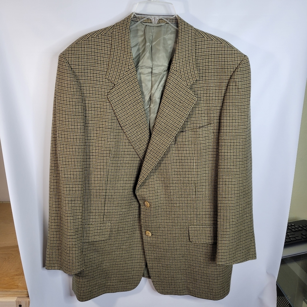 Mens Hickey Freeman Brown check/plaid Wool/Cashmere 2 button Blazer Size 46 Reg